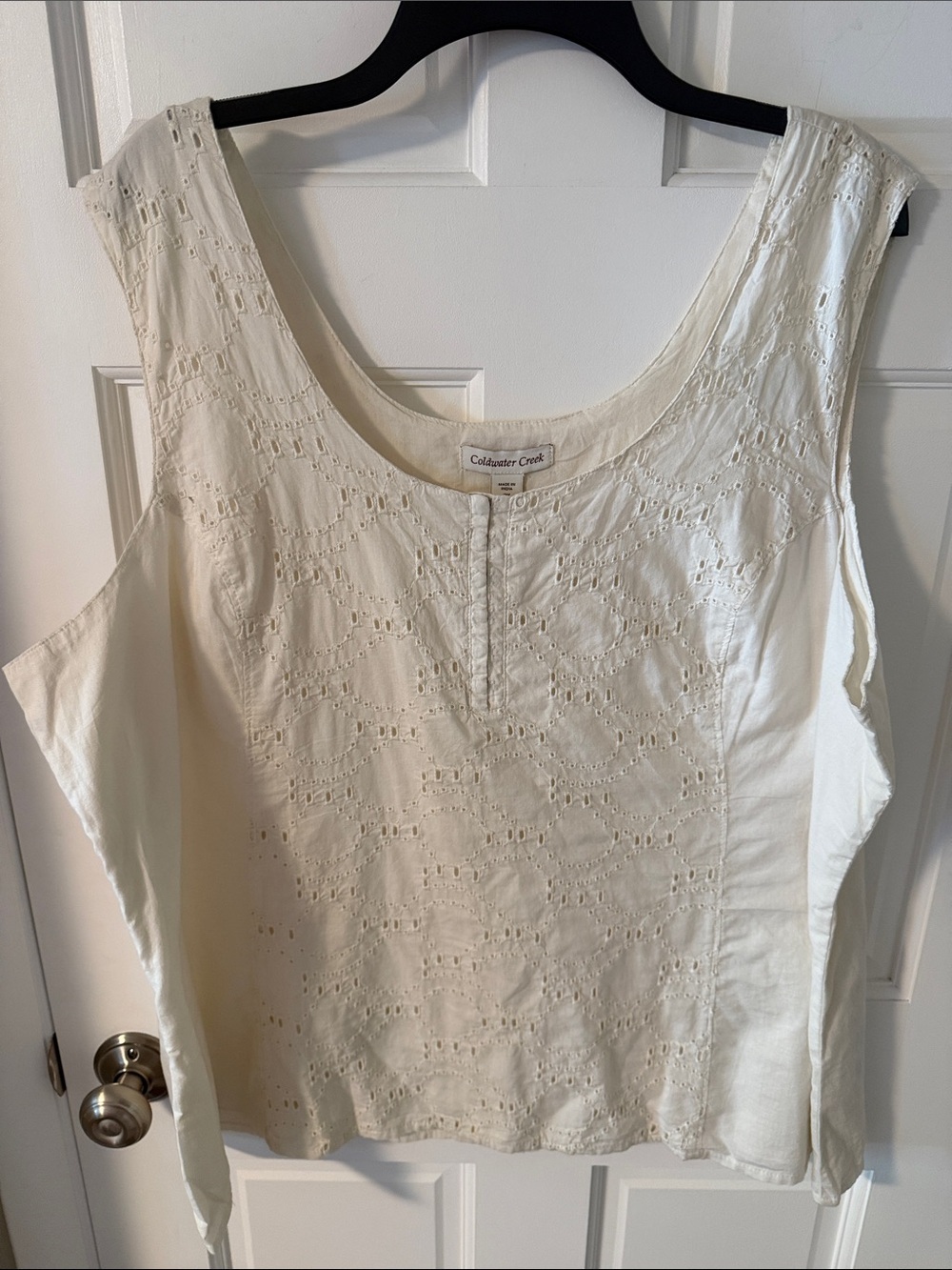 Coldwater Creek Boho Ivory Eyelet Lace Tank Top Split Neck Size 2X 20W-22W